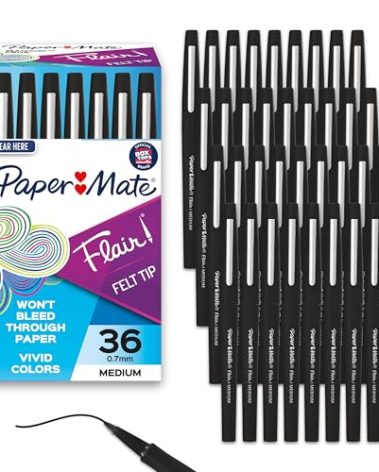 Paper Mate Flair Felt Tip Pens, Medium Point (0.7mm), Black, 36 Count