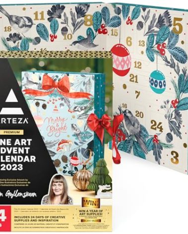 Arteza Advent Calendar 2023 (Fine Art, 24 Days) Art Supplies Holiday Gift for Adults, Includes Acrylic, Oil, Gouache Watercolor Paints, Chrome Markers