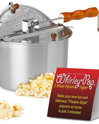 Original Whirley Pop Popcorn Maker - Wabash Valley Farms Gourmet Popcorn Popper, Aluminum Pot With Nylon Gears, 3-Minute Stove Top Popper, Home Movie Night (Silver)