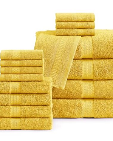 LANE LINEN 100% Mercerized Cotton Bathroom Towel Set - 16 Pieces - Fluffy, Super Soft & Highly Absorbent - 4 Bath Towels, 8 Washcloths, 4 Hand Towels - Ring Spun, Double Sided Cotton Terry - Mimosa