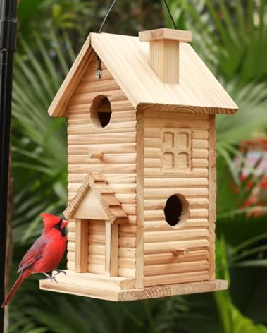 STARSWR Bird House,Outdoor Bird Houses for Outside Clearance,2 Hole Wooden BlueBirdHouse Finch Cardinals Hanging Birdhouse 2 Rooms Nesting Box for Wild Bird Viewing