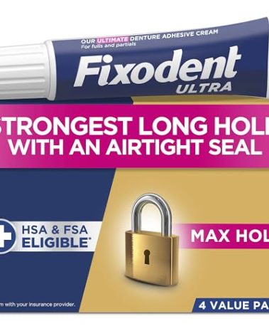 Fixodent Ultra Max Hold Secure Denture Adhesive Cream for Full and Partial Denture Wearers, 2.2oz (Pack of 4)