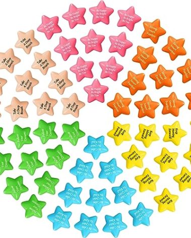 Leyndo Motivational Star Stress Ball Inspirational Star Stress Balls Bulk Relief Balls with Quotes 2.2 Inch Mini Colorful Foam Stress Ball for Adults Kids Hand Exercise Anxiety Relief Party (100 Pcs)