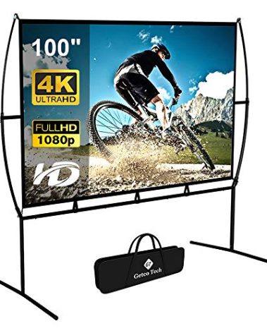 Projector Screen with Stand Foldable Portable Movie Screen（16：9）, HD 4K Double Sided Indoor Outdoor Projection Screen for Home Theater (100 Inch)