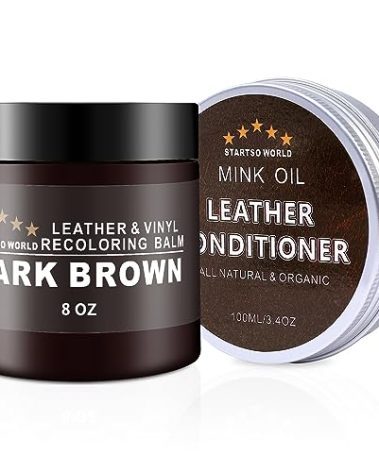 STARTSO WORLD Leather Recoloring Balm with Mink Oil Leather Conditioner, Leather Repair Kit for Couches, Dark Brown Leather Dye for Furniture, Car Seat, Sofa, Shoes, Vinyl