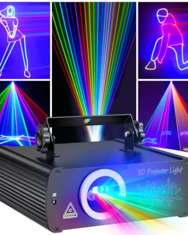Ehaho DJ Laser Party Lights, 3D Animation RGB Laser Stage Lighting, DMX512 Music Sound Activated Disco Projector Lights, Remote Control Beam Effect Scan Light for Bar Wedding Nightclub Live Show