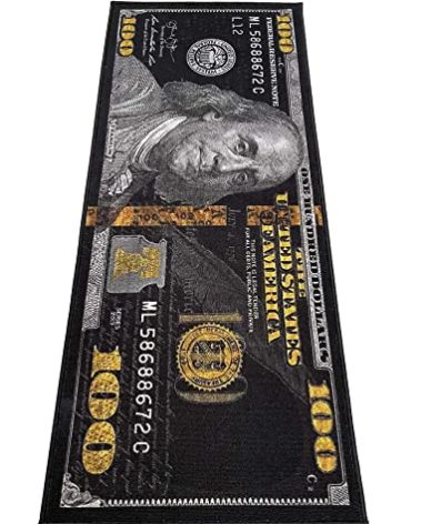 HUAHOO Black Money Rugs 100 Dollar Bill Area Rug Door Mat Runner for Living Room Bedroom Indoor Outdoor Rug 22" x 53"