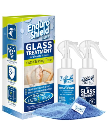 EnduroShield Glass Treatment Kit - Advanced Protection for Glass Surfaces - Repels Soap Scum, Grime & Dirt Without Harsh Chemicals - 4.2 fl oz