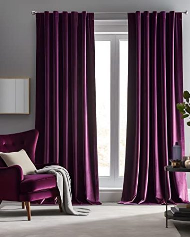 Aljctns Grape Purple Velvet Curtains 96 inches Long Luxury Blackout Curtains for Bedroom Living Room,Thermal Insulated Super Soft Window Drapes Rod Pocket & Back Tab, 52" W x 96" L, 2 Panels Set