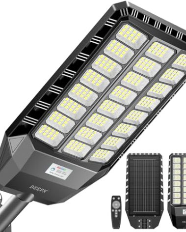 Solar Street Light, Commercial Grade Solar Lights Outdoor IP67 Waterproof, 6000W LED Flood Lights Outdoor Motion Sensor & Dusk to Dawn Outdoor Lighting for Parking Lots, Pathways, Streets & Yard