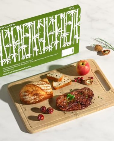 Healthy and No Glue & Organic Non Toxic Large Bamboo Cutting Board with hands for Kitchen,Plastic Free & Juice Groove, Non-solid wood Cutting Board for Meat, Vegetables and Fruits(16 * 11inch)