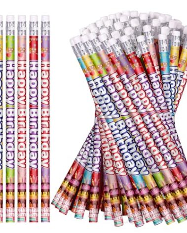 emzrivo Happy Birthday Pencils, Multicolor Wooden Graphite Pencils with Erasers, 120 Count, Modern Style, Ideal for Students, Teachers, and Birthday Parties