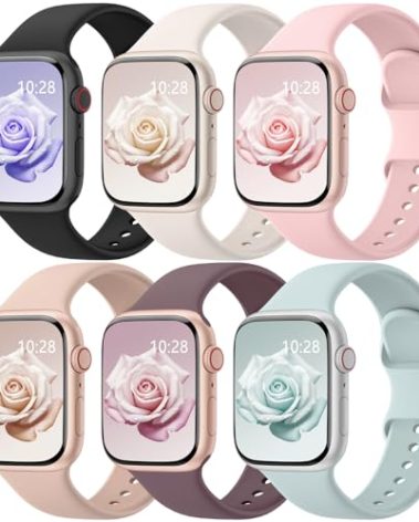 Patenting 6 Pack Sport Bands Compatible with Apple Watch Bands for Women Men 44mm/45mm/46mm/49mm/42mm(Series 3 2 1), Soft Silicone Waterproof Strap for iWatch Series 10 9 Ultra 8 7 6 5 4 3 2 1 SE