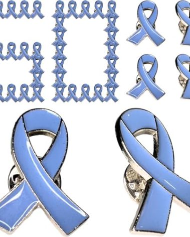 Crategurus Co. Periwinkle Blue Cancer Awareness Ribbon Lapel Pins Bulk 50 Pcs Eating Disorder Items Esophageal Cancer Gerd Awareness Products Gifts Gastric Cancer Stomach Cancer Ibs Awareness Items