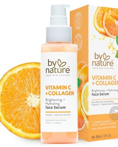 By Nature Vitamin C + Collagen Face Serum - Restore and Energize Tired Skin with Brightening Vitamin C, Plumping Collagen, Plus Texture Enhancing Turmeric - Premium Skin Care Serum for Face - 3fl. oz.