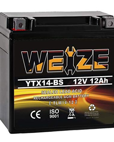 Weize YTX14 BS ATV Battery High Performance - Maintenance Free - Sealed AGM YTX14-BS Motorcycle Battery compatible with Honda Suzuki Kawasaki Yamaha scooter snowmobile