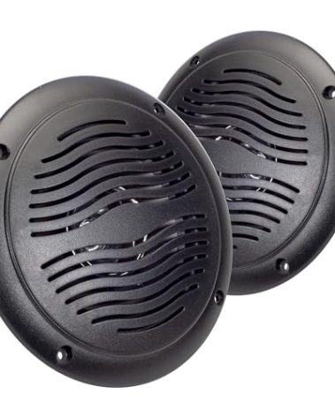 5-inch Water Resistant Outdoor Speakers, Dual Cone, 25W Peak Power, Marine and RV Compatible (Black)