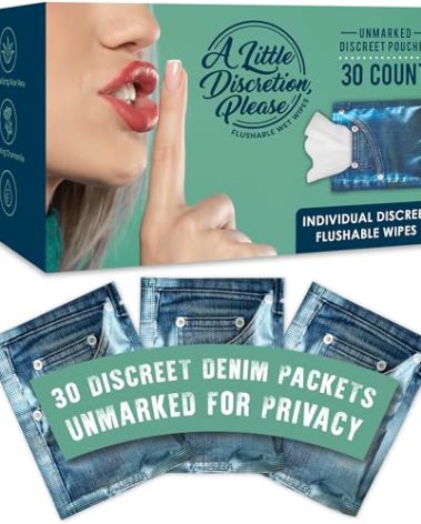 Inspire A Little Discretion, Please, Individually Wrapped Flushable Wipes For Adults in Discreet Unmarked Packaging, Unscented, Septic and Sewer Safe, Travel Friendly, Biodegradable (30 Ct)