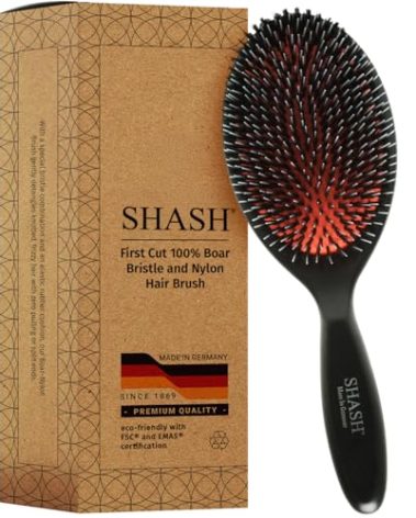 Since 1869 Hand Made In Germany - Nylon and 100% First Cut Boar Bristle Brush Suitable For Normal to Thick Hair - Gently Detangles, No Pulling or Split Ends - Softens Improves Texture, (Large)