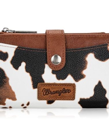 Wrangler Wallet for Women Cow Print Bifold Wallet Women's Wallets, Card Cases & Money Organizers Women Brown Credit Card Wallets for Womens Female Cash Wallets with ID Window