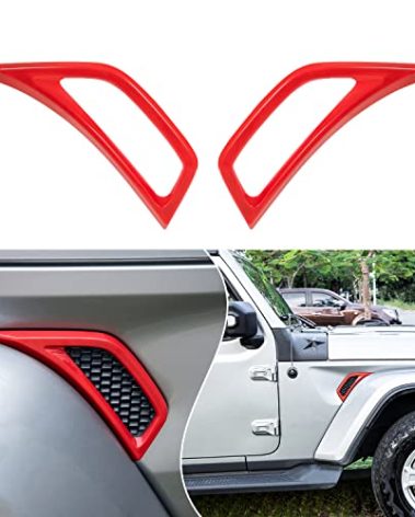 Bonbo 2PCS Exterior Accessories Wheel Eyebrow Side Air Conditioning Vent Outlet Cover Trim for Jeep Wrangler JL JLU Sports Sahara Freedom Rubicon Unlimited Gladiator JT 2018-2023 (Red)