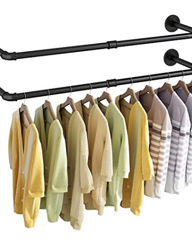 UlSpeed Wall Mounted Clothes Rack 38.4in, Industrial Pipe Wall Mount Clothing Rack, Heavy Duty Iron Garment Racks, Space Saver Multi-purpose Hanging Rod for Laundry Room, Closet Storage, 2 Packs