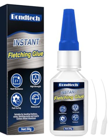 Fletching Glue 30 g, Arrow Glue, Instant & Clear Adhesive for Carbon Arrows, Fletching Vanes, Feathers and Inserts, Great for Aluminium, Carbon and Wood Shafts