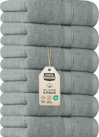Utopia Towels 6 Pack Premium Hand Towels Set, 16 by 28 inches, 100% Ring Spun Cotton, Ultra Soft and Highly Absorbent 600GSM Towels for Bathroom, Gym, Shower, Hotel, and Spa, Cool Grey