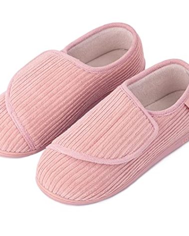 LongBay Women's Furry Memory Foam Diabetic Slippers Comfy Cozy Arthritis Edema House Shoes (9 B(M), Pink)