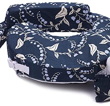 My Brest Friend Original Nursing Pillow Enhanced Ergonomics Essential Breastfeeding Pillow Support For Mom & Baby W/ Convenient Side Pocket, Double Straps & Slipcover, Navy Bluebells