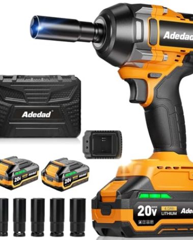 Adedad 1000N.m Cordless Impact Wrench 1/2 inch,20V 740ft-lbs High Torque Impact Gun with 2 x 4.0 AH Batteries,Sockets and Case,Brushless Power Impact Driver for Automotive and Heavy Duty Use