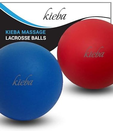 Massage Lacrosse Balls for Myofascial Release, Trigger Point Therapy, Muscle Knots, and Yoga Therapy. Set of 2 Firm Balls (Blue and Red)