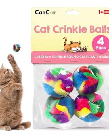 Cat Crinkle Ball Toy – 4-Pack of 1.5" Soft, Lightweight Kitten and Cat Toys – Sparkly, Crinkly, Durable, Safe and Interactive for Indoor Play, Batting, Chasing, Fetch, Training and Daily Exercise