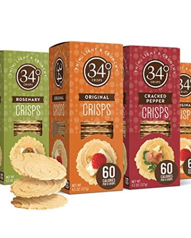 34 Degrees Crisps | Entertaining Variety Pack - 2 Original, 1 Cracked Pepper, 1 Rosemary | Thin, Light & Crunchy Variety Pack Crisps, 4 Pack (4.5oz each)