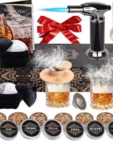 Whiskey Smoker Kit - Cocktail Smoker Kit with Torch, 2 Whiskey Glasses, 2 Ice Ball Makers, 6 Flavors Wood Chips - Old Fashioned Smokers - Bourbon Drink Smoking Set - Whiskey Accessories Gifts for Men