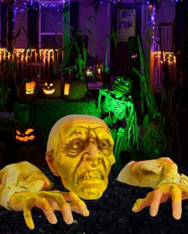 Halloween Decoration Outdoor Groundbreaker, Creepy Skeleton Zombie Stakes with LED Lights, Haunted House Props Perfect for Scary Spooky Graveyard Decor in Yard, Lawn, Garden, or Indoor
