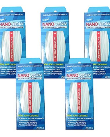 NanoClean All-in-1 Hearing Aid Cleaning Kit - 5 Packs of 100 Ready-to-Use Strands -Gentle & Effective Hearing Aid Cleaner - Earbud Cleaner - Hearing Aid Cleaning Tools Kit - Hearing Aid Accessories