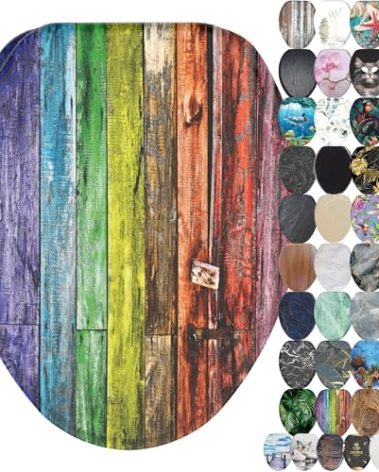 Sanilo Soft Close Toilet Seat ELONGATED, Quiet and Slow Close Lid and Seat, Strong Bumpers and Hinges, Rainbow