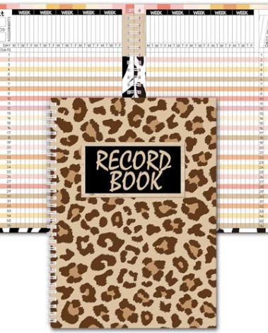 Fuyoooo Leopard Teacher Record Book Teacher Grade Book Animal Print Spiral Bound Record Class Gradebook Office Favors Gift for Classroom Attendance Decoration Double Sided Color Printing