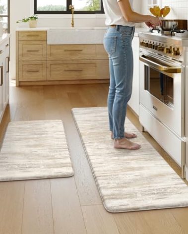 KIMODE Anti Fatigue Kitchen Mats for Floor, Farmhouse Brown Kitchen Rugs Sets of 2, Summer Cushioned Kitchen Floor Mats, Comfort Standing Mats for Sink Laundry Office Desk 20"x59"+20"x32"