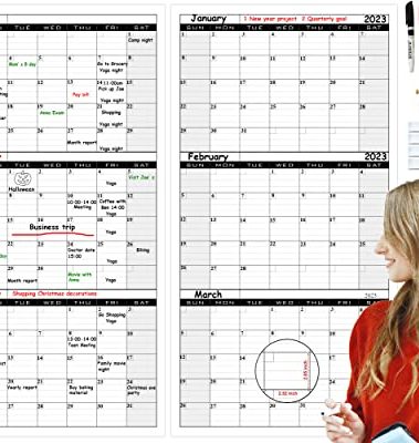 Large dry erase calendar for wall,Giant Laminated 3 Month Wall Calendar,Big Blank Monthly Whiteboard Planner,Jumbo 90 Day Erasable Undated Planning Poster For Home,Office,College Dorm,36"x18" 2 PCS