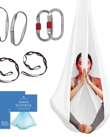 Aum Active Aerial Silk Yoga Hammock & Swing for Home, Inversion Exercises, Starter Kit for All Levels - Durable with Extension Straps, Carabiners, and Pose Guide