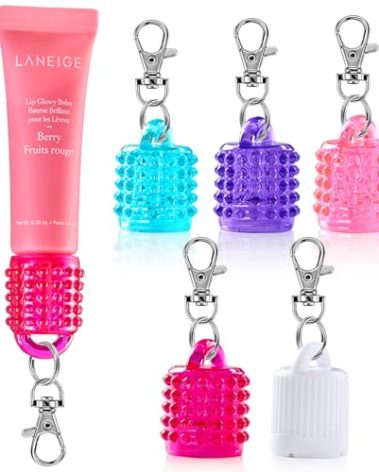 Keychain Lip Balm Holder Cap for Laneige - Replacement Cap with Stopper, Lip Gloss Keychain, Convenient Keyring Accessory for Women & Moms, Prevent Loss (Compatible with Laneige 0.35oz/10g)