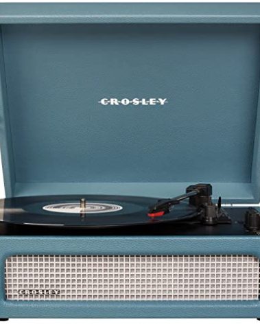 Crosley CR8017B-WB Voyager Vintage Portable Vinyl Record Player Turntable with Bluetooth in/Out and Built-in Speakers, Washed Blue
