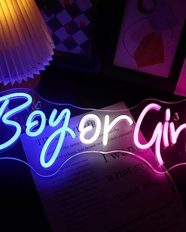 Nordstylee Led "Boy or Girl" Neon Signs Gender Reveal Party Decorations Neon Letters Signs Pregnancy Announcement Party Supplies Baby Shower Yard Signs(blue-pink)