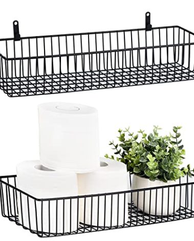 Wetheny Farmhouse Decor Metal Wire Organizer Storage Basket (2 Pack)-Toilet Paper Storage-Organization and Storage for Bedroom, Bathroom, Kitchen Cabinets, Pantry, Laundry Room, Closets (Black)
