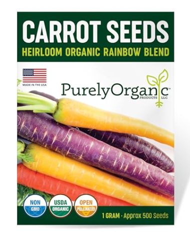 Organic Carrot Seeds (Rainbow Blend) - Approx 500 Seeds - USDA Organic, Non-GMO, Open Pollinated, Heirloom, USA Origin