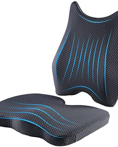 Seat Cushion & Lumbar Support Pillow: Memory Foam Chair Pad Back Cushion for Office Chair Car Seat Wheelchair Travel, Reduce Tailbone Pressure and Improve Comfort, Orthopedic Sciatica Hip Pain Relief