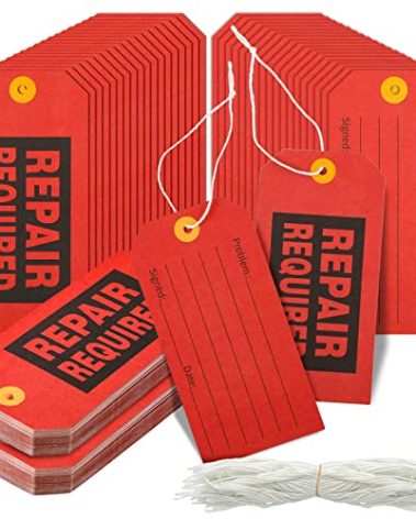 Hillban 300 Pcs Repair Required Tags, 2.4 x 4.7 inch Red Tags with Wire for Equipment with Cotton String, Mechanic Maintenance Paper Label Bulk with 8 Inch Lines