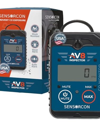Sensorcon AV8 Inspector Portable Carbon Monoxide Detectors for Aviation – Professional-Grade Digital Carbon Monoxide Monitor with Visual and Audio Alarms